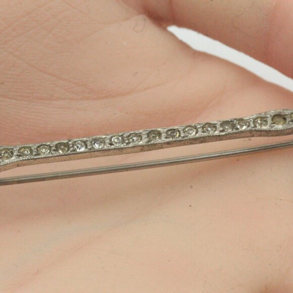 STERLING SILVER ANTIQUE ART DECO PASTE GLASS PIN - Picture 4 of 8